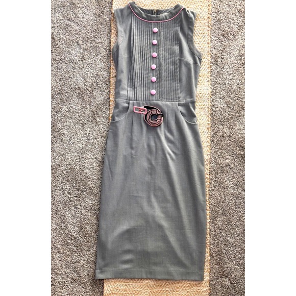 Bettie Page Dresses & Skirts - Bettie Page Las Vegas Grey Pink Wiggle Dress Vintage Style Pencil Sheath Small